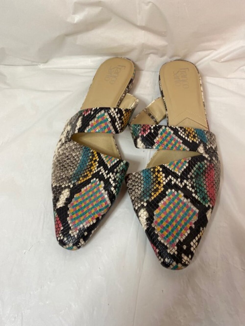 Franco Sarto Multicolor Snake-Print Pointed Mules